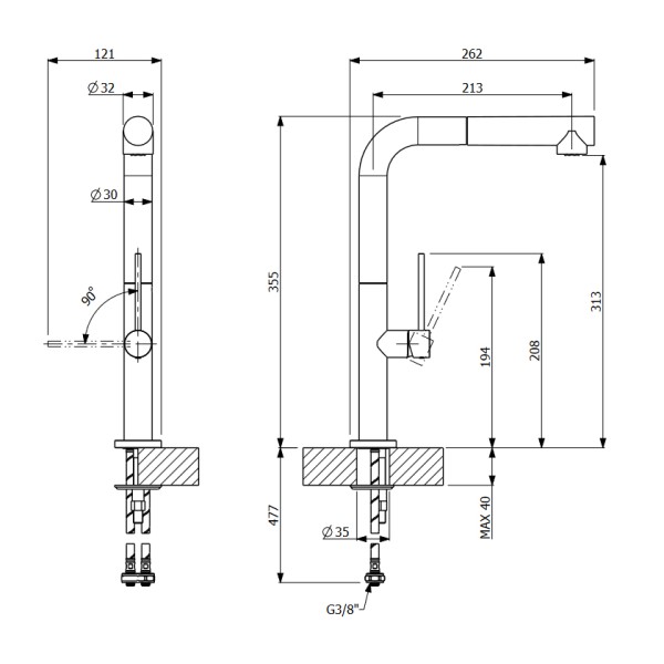 Μπαταρία νεροχύτη Tozo Chrome